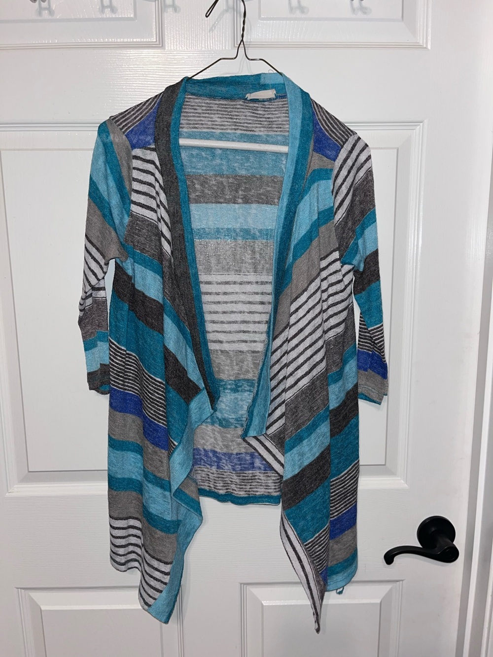 Flamingo Urban - Blue Striped Open-Front Women's Cardigan Sweater